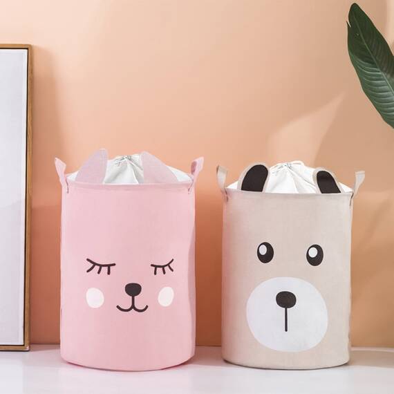 Cos Pliabil Pentru Jucarii, Rufe, Bumbac Canvas, Impermeabil, SIPO, 35x42 cm, Bumbac, 43l, Urs - 8- Roveli