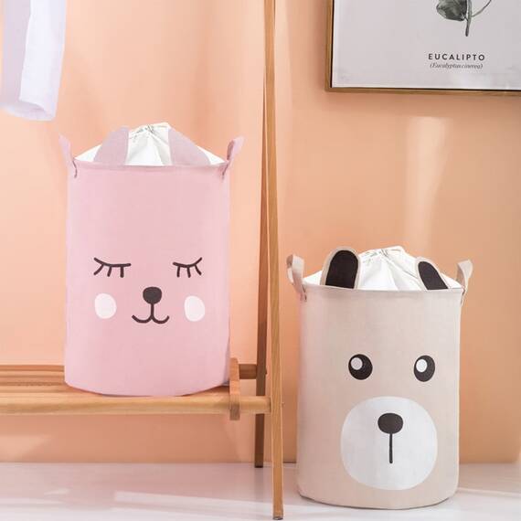 Cos Pliabil Pentru Jucarii, Rufe, Bumbac Canvas, Impermeabil, SIPO, 35x42 cm, Bumbac, 43l, Urs - 7- Roveli