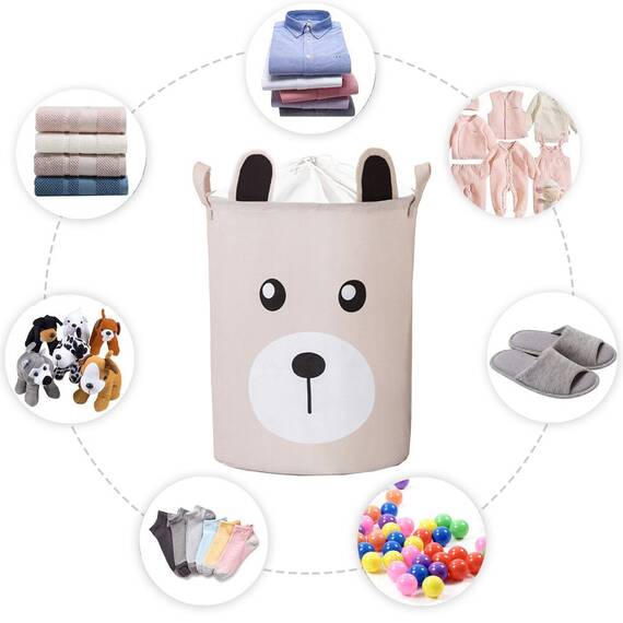 Cos Pliabil Pentru Jucarii, Rufe, Bumbac Canvas, Impermeabil, SIPO, 35x42 cm, Bumbac, 43l, Urs - 6- Roveli