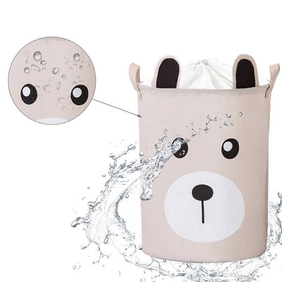 Cos Pliabil Pentru Jucarii, Rufe, Bumbac Canvas, Impermeabil, SIPO, 35x42 cm, Bumbac, 43l, Urs - 5- Roveli