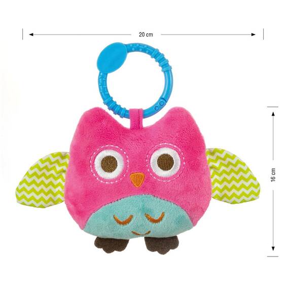 Jucarie din plus pentru agatat, cu clopotel, Happy Owl Pink - 3- Roveli