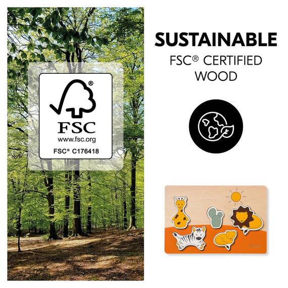 Puzzle din lemn certificat FSC, Hauck, Safari - 5- Roveli