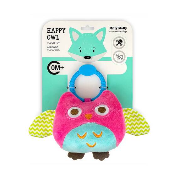 Jucarie din plus pentru agatat, cu clopotel, Happy Owl Pink - 7- Roveli