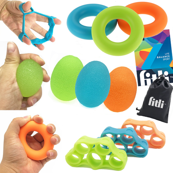 Set complet pentru exercitiile mainilor si degetelor, Benzi elastice degete, Bile de antrenament si Inele de silicon multicolore - - Roveli