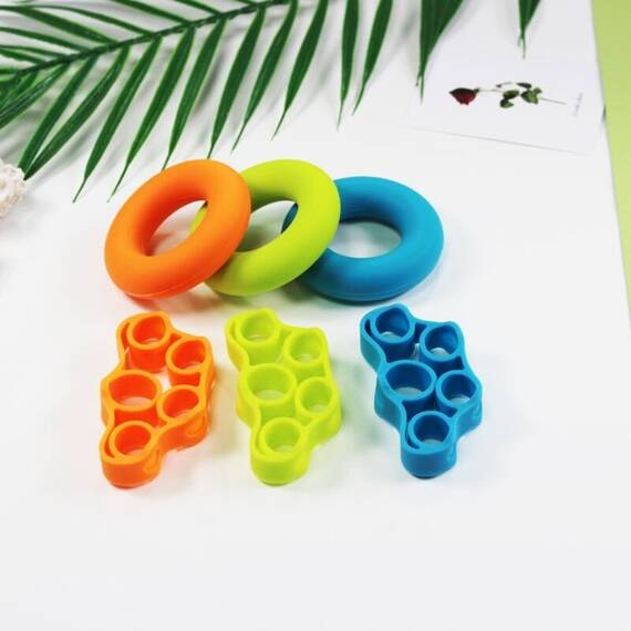Set complet pentru exercitiile mainilor si degetelor, Benzi elastice degete, Bile de antrenament si Inele de silicon multicolore - 5- Roveli