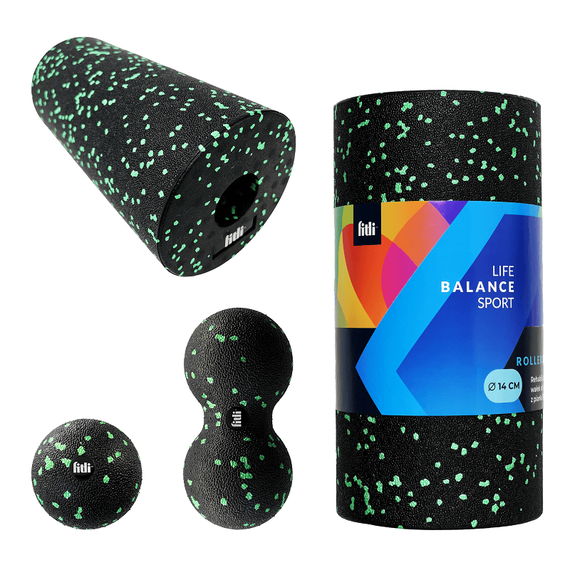 Set accesorii pentru masaj cu rola si mingii, Fitli, Verde - 6- Roveli