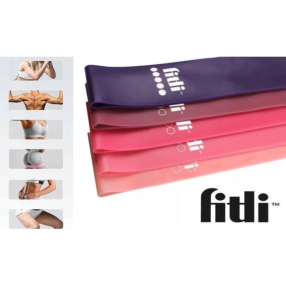 Set 5 benzi elastice cu diferite niveluri de dificultate,FitLi, Multipink - 9- Roveli