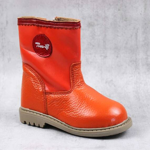 Cizme captusite pentru copii , din piele naturala  3241-ROSU/P, Culoare (12): Corai, Marime (12): 25 - - Roveli