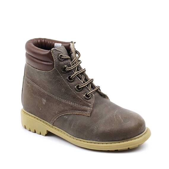 Bocanci imblaniti pentru copii , din piele naturala , cu bordura moale 2348-MARO/GRI, Culoare (12): Gri, Maro, Marime (12): 33 - - Roveli