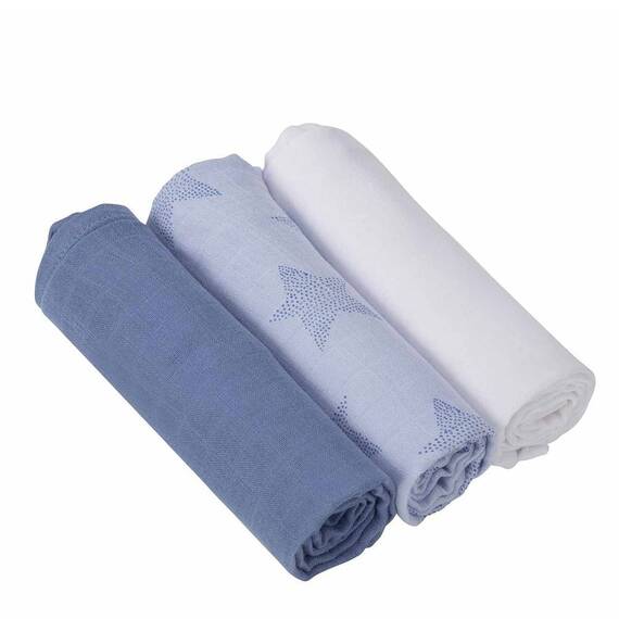 Set 3 paturici de muselina albastru Clevamama 3540 - - Roveli