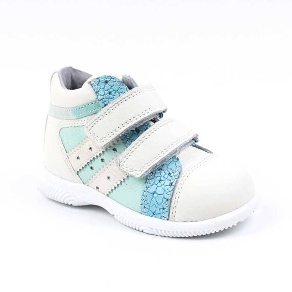 Ghete sport pentru copii , din piele naturala 3237-ALB/TURCOAZ, Culoare (12): Alb, Bleu, Marime (12): 23 - - Roveli