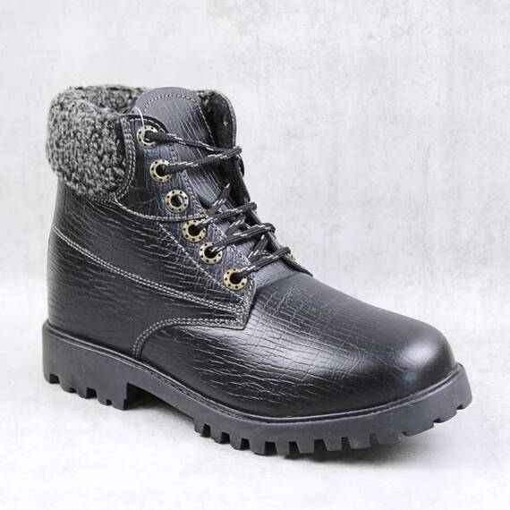 ​Bocanci imblaniti , unisex , din piele naturala , cu bordura de blana 2348-NEGRU14, Culoare (12): Negru, Marime (12): 37 - - Roveli