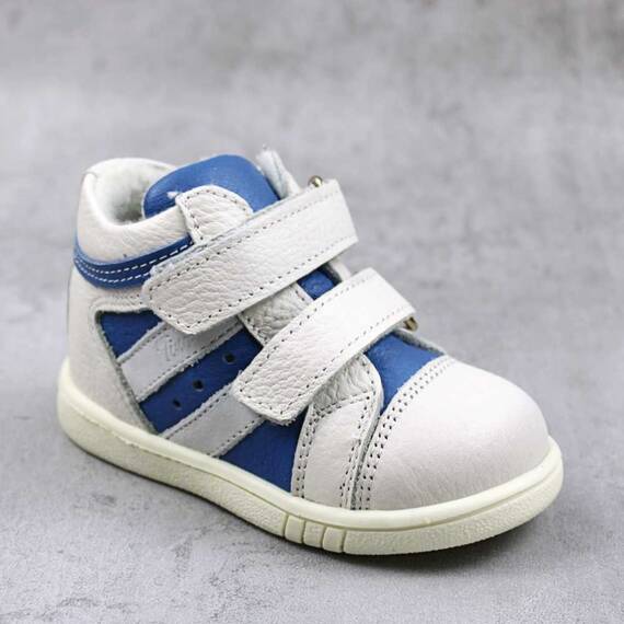 Ghete sport pentru copii , captusite , din piele naturala 3237-ALB/BLEU, Culoare (12): Alb, Bleu, Marime (12): 21 - - Roveli