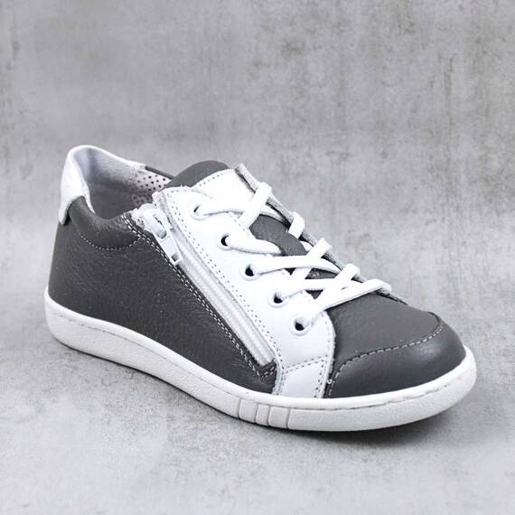 Pantofi sport , pentru copii , din piele naturala , cu fermoar lateral 1864-GRI/ALB1, Culoare (12): Alb, Gri, Marime (12): 34 - - Roveli