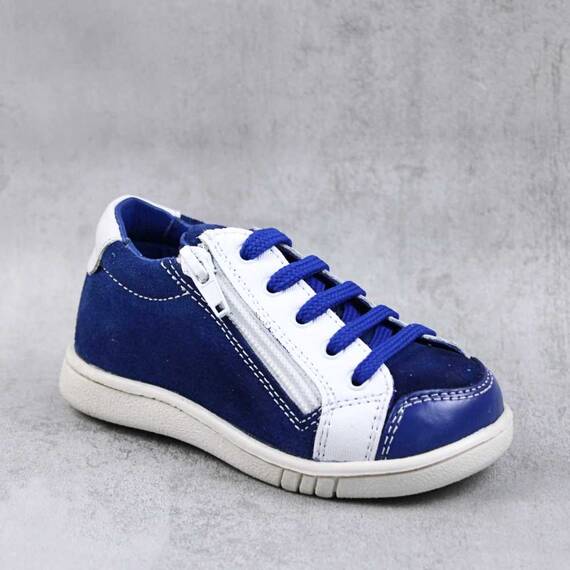 Pantofi sport , pentru copii , din piele naturala , cu fermoar lateral 1864-ALBASTRU/ALB, Culoare (12): Alb, Albastru, Marime (12): 28 - - Roveli