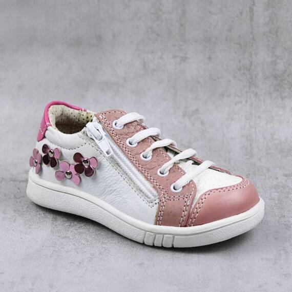 Pantofi sport , pentru copii , din piele naturala , cu fermoar lateral 1864-ALB/ROZ, Culoare (12): Roz, Marime (12): 24 - - Roveli