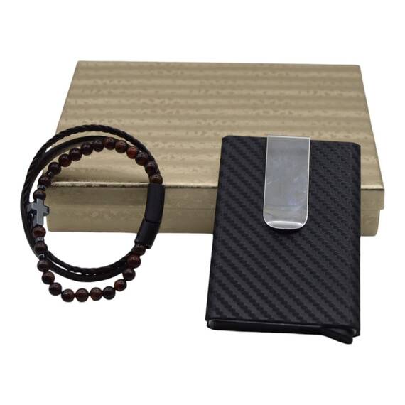 Set portcard si bratara piele cu cruciulita, cutie cadou - 10- Roveli