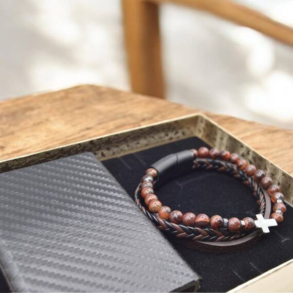 Set portcard si bratara piele cu cruciulita, cutie cadou - 16- Roveli