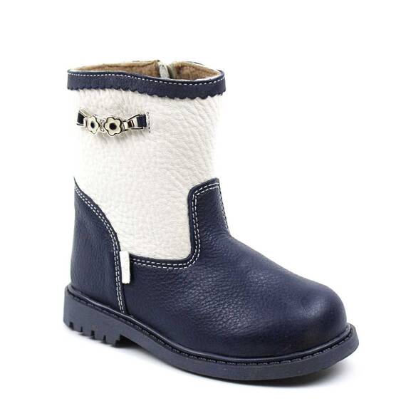 Cizme captusite pentru copii , din piele naturala , cu decor floral 3241-BLEUMARIN/ALB, Culoare (12): Alb, Bleumarin, Marime (12): 24 - - Roveli