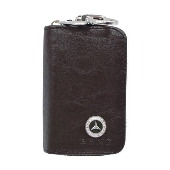 Set curea piele, portofel, husa chei, sigla Mercedes, negru/maro - 20- Roveli