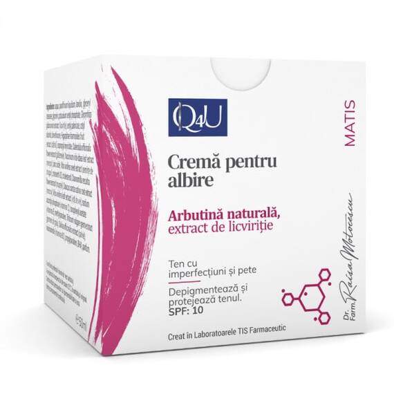 Crema Pentru Albire cu Arbutina Naturala si Extract de Licviritie Matis Q4U FPS 10 50 ml Tis Farmaceutic - - Roveli