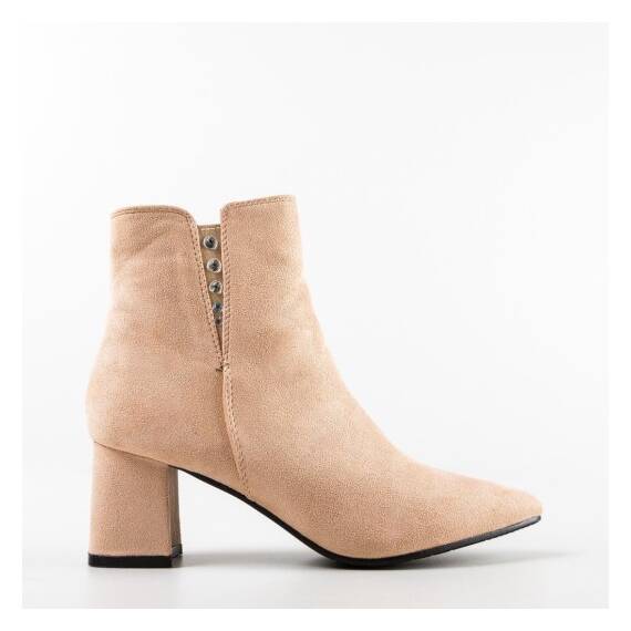 Botine dama cu toc patrat din piele ecologica intoarsa Crem Lumi, Culoare (12): Crem, Marime (12): 40 - - Roveli