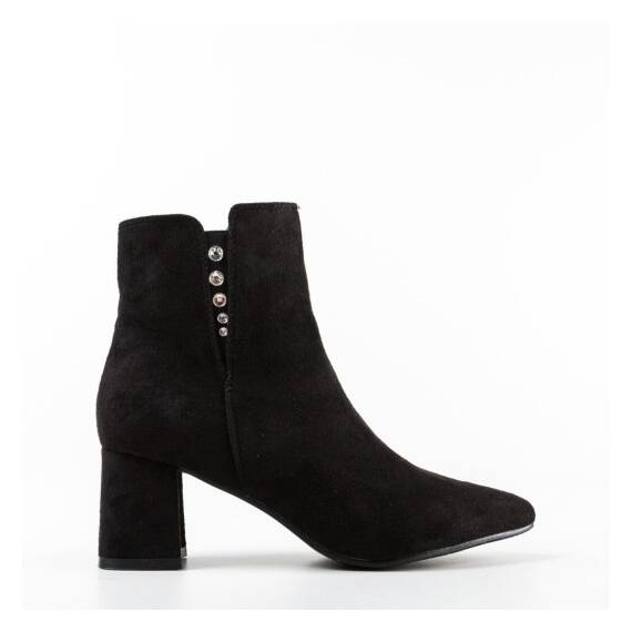 Botine dama cu toc patrat din piele ecologica intoarsa Negre Lumi, Culoare (12): Negru, Marime (12): 40 - - Roveli