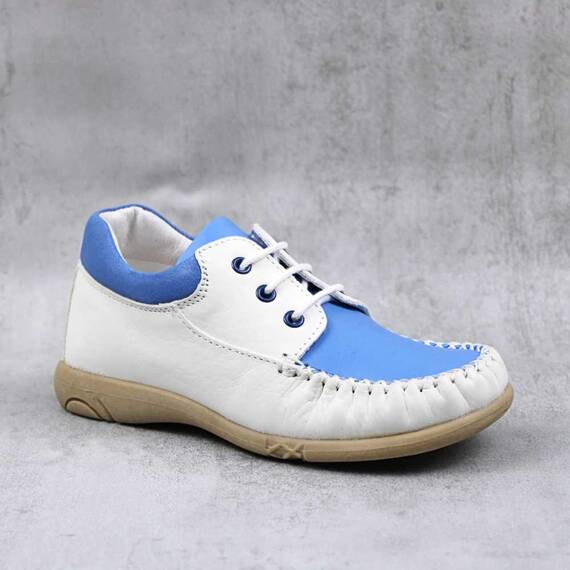 Pantofi usori pentru copii , din piele naturala  3149-ALB/ALBASTRU, Culoare (12): Alb, Albastru, Marime (12): 25 - - Roveli