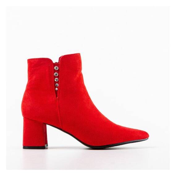 Botine dama cu toc patrat din piele ecologica intoarsa Rosii Lumi, Culoare (12): Rosu, Marime (12): 37 - - Roveli