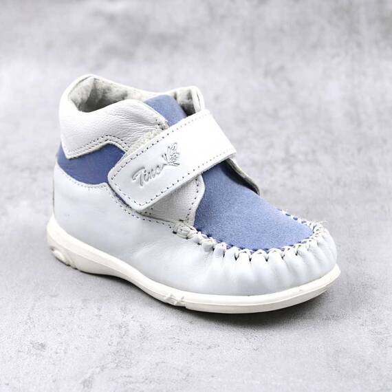 Ghete usoare pentru copii , din piele naturala  2907-ALB/BLEU, Culoare (12): Alb, Bleu, Marime (12): 21 - - Roveli