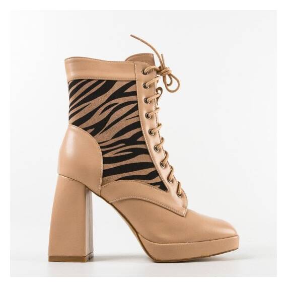 Botine dama cu toc patrat din piele ecologica Crem Tina, Culoare (12): Crem, Marime (12): 40 - - Roveli
