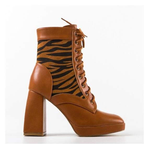 Botine dama cu toc patrat din piele ecologica Maro Tina, Culoare (12): Maro, Marime (12): 40 - - Roveli