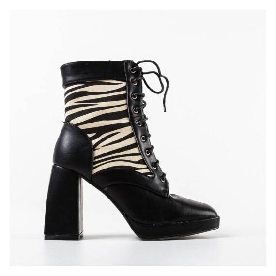 Botine dama cu toc patrat din piele ecologica Negre Tina, Culoare (12): Negru, Marime (12): 40 - - Roveli