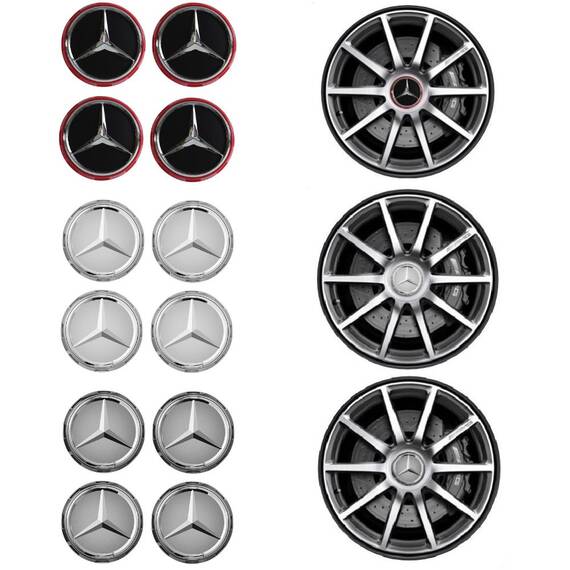 Set 4 Capace jante cu sigla Mercedes Benz, AMG, 75mm - - Roveli