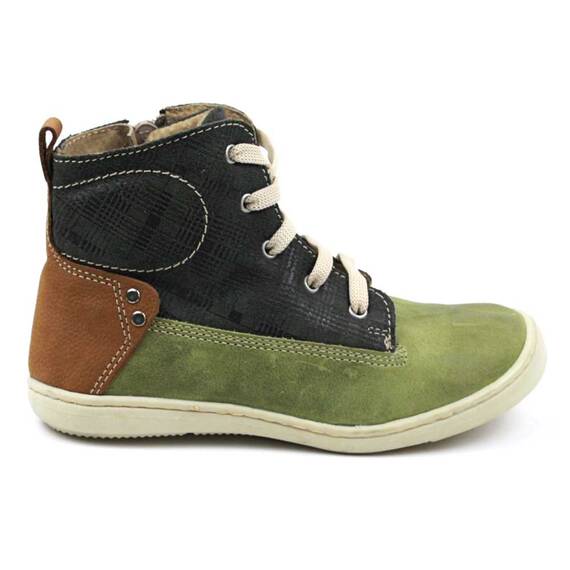 Ghete inalte pentru copii , din piele naturala , captusite , cu talpa cusuta  3144-VERDE/BEJ, Culoare (12): Verde, Marime (12): 34 - - Roveli