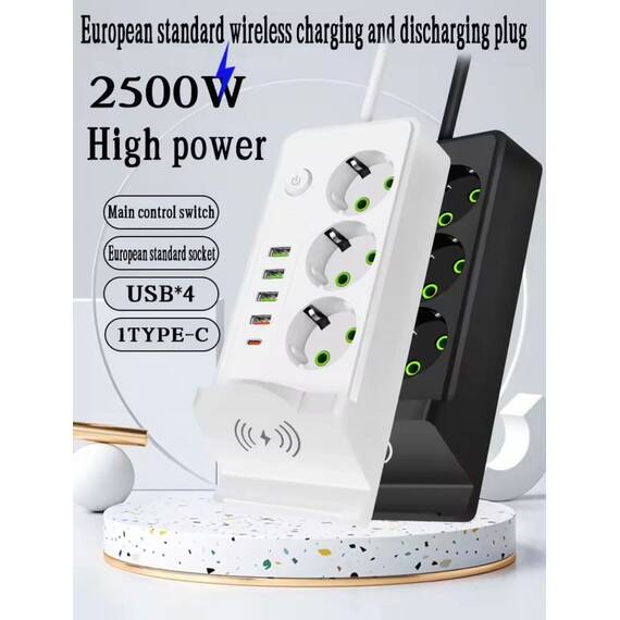 Prelungitor Electric cu 3 prize, 4 USB Tip A, 1 USB Tip C : Culoare - alb, Marime - 2 m - 2- Roveli