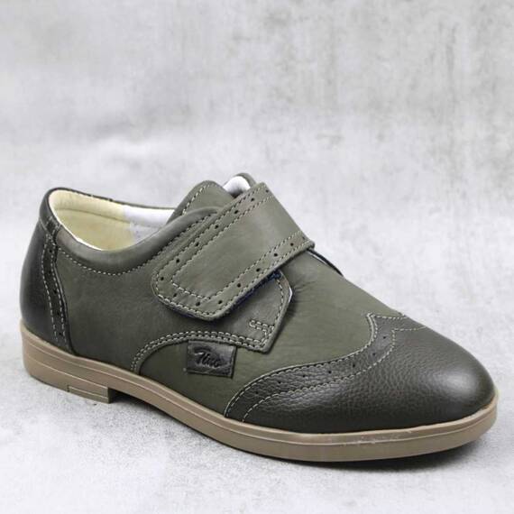 Pantofi stil Oxford , pentru copii , din piele naturala 3228-KAKI, Culoare (12): Kaki, Marime (12): 33 - - Roveli