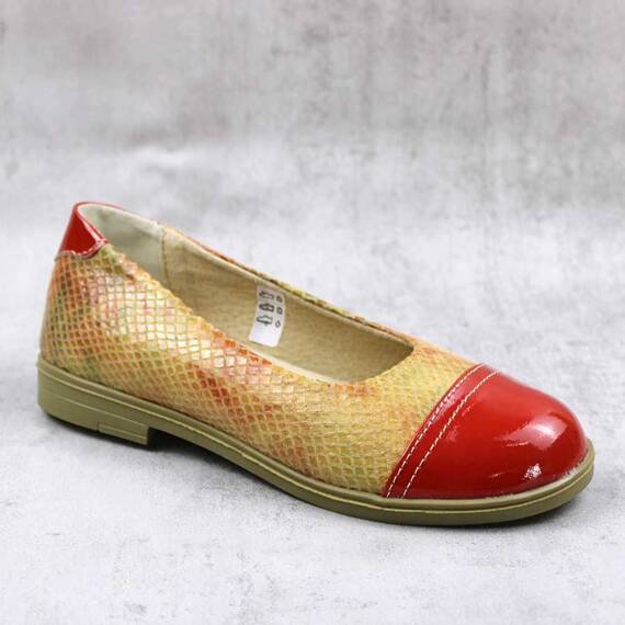 Balerini usori , din piele naturala lacuita , pentru copii 3221-BEJ/MULTICOLOR, Marime (12): 35 - - Roveli