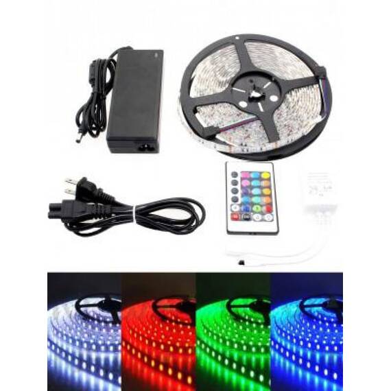Banda LED RGB cu telecomanda si transformator, 5 metri - - Roveli