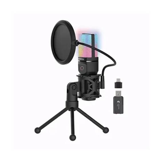 Microfon profesional cu condensator MIC60, trepied, USB, RGB - - Roveli