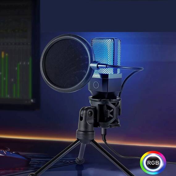 Microfon profesional cu condensator MIC60, trepied, USB, RGB - 2- Roveli