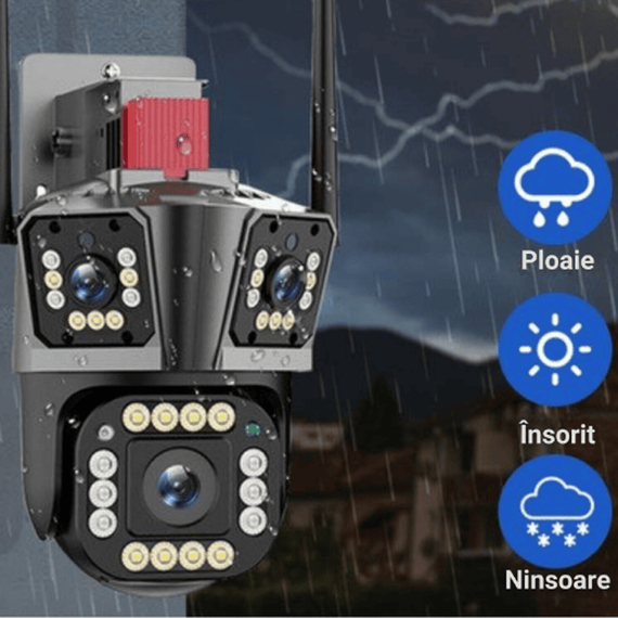Camera de Supraveghere Tripla, 12MP, 6K, wifi, zoom x10 - 2- Roveli