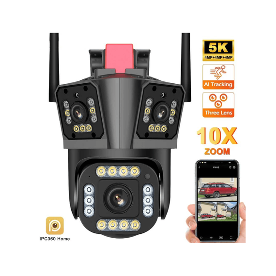 Camera de Supraveghere Tripla, 12MP, 6K, wifi, zoom x10 - 4- Roveli
