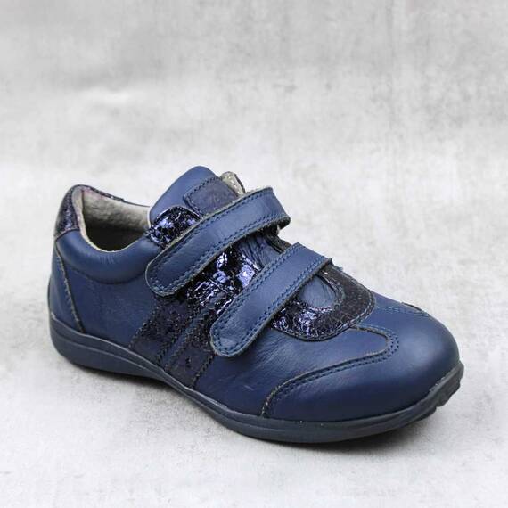 Pantofi sport , pentru copii , din piele naturala , cu benzi stralucitoare 1839-BLEU/BLEU2, Culoare (12): Bleumarin, Marime (12): 29 - - Roveli