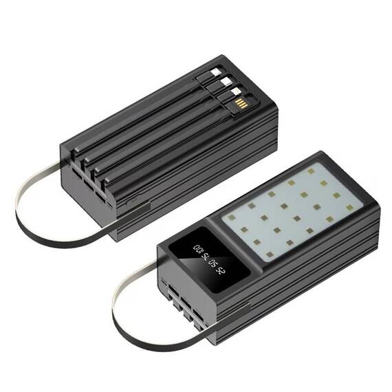 Baterie externa, Power bank USB-A, Micro-USB, Lightning si Type-C cu display LED, Maxcell : Culoare - negru, Marime - 60000 mAh - - Roveli