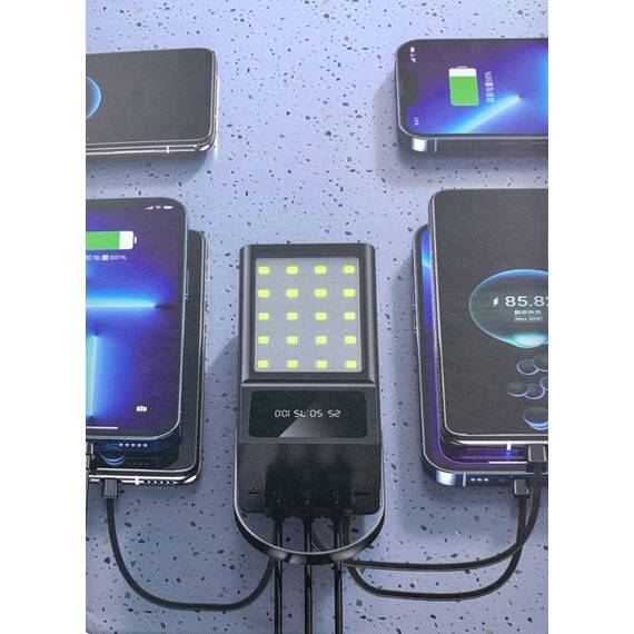 Baterie externa, Power bank USB-A, Micro-USB, Lightning si Type-C cu display LED, Maxcell : Culoare - negru, Marime - 60000 mAh - 2- Roveli