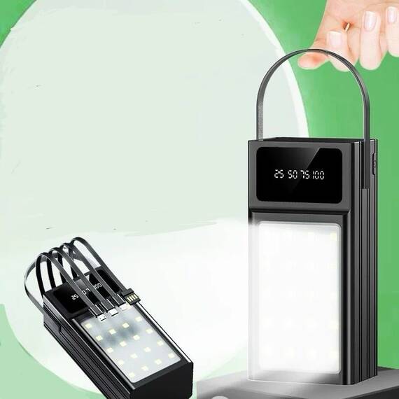 Baterie externa, Power bank USB-A, Micro-USB, Lightning si Type-C cu display LED, Maxcell : Culoare - negru, Marime - 60000 mAh - 3- Roveli