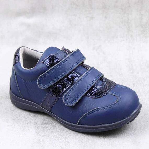 Pantofi sport , pentru copii , din piele naturala , cu benzi stralucitoare 3229-BLEUMARIN/1, Culoare (12): Bleumarin, Marime (12): 24 - - Roveli