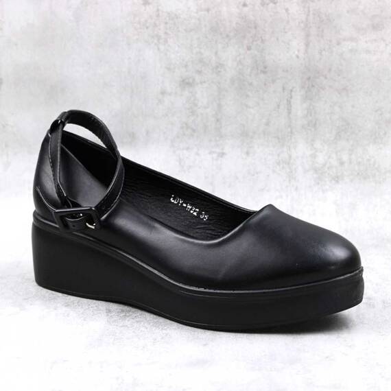 ​Pantofi comozi , de dama , cu platforma  si bareta pe glezna  LDY-W32-BLACK, Culoare (12): Negru, Marime (12): 38** - - Roveli