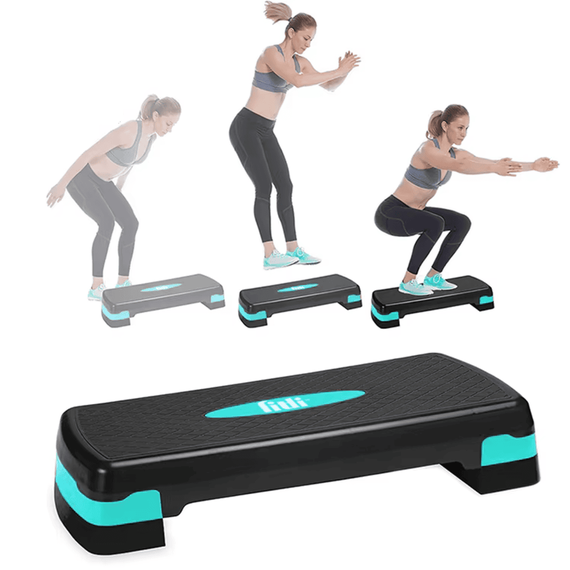 Stepper 68x28 cm, pentru fitness, aerobic si cardio, 2 niveluri de inaltime, Negru-Turcoaz - 5- Roveli
